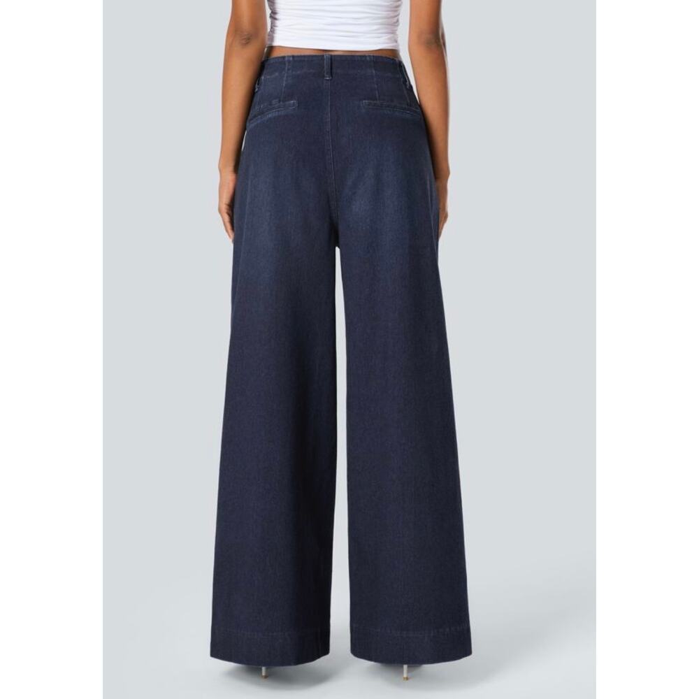 Halara Flex High Waisted Pockets Washed Casual Wide Leg Jeans Medium - Picture 3 of 12